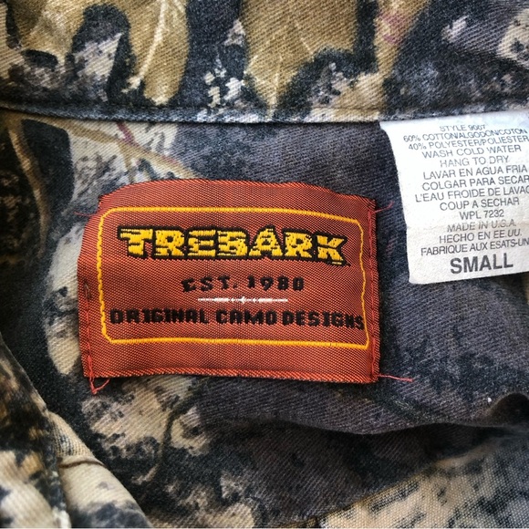 Trebark Cotton Blend Vintage Made in Usa Style 9007 Camouflage Button Shirt S - Picture 8 of 11